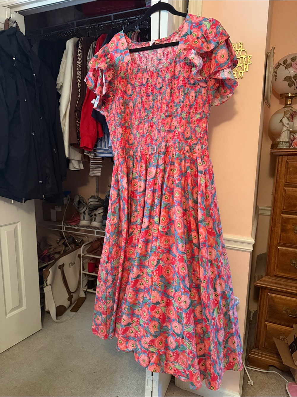 Ivy City Co Peach Floral Smocked Summer Dress